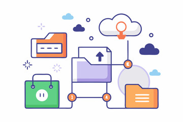 Fototapete - Cloud storage design featuring folders file uploads and downloads a scalable graphic perfect for web design app interfaces and branding projects