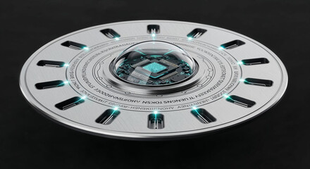 Poster - Futuristic device emitting light beams with central processing unit
