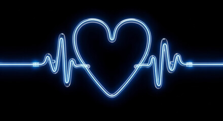 Aufkleber - Neon blue heartbeat line showing love and healthcare