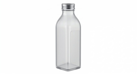 Aufkleber - Empty glass bottle with silver cap and blank label standing on white background