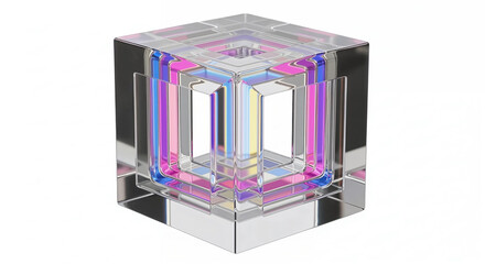 Poster - Transparent cube showing colorful light refraction and transparency effects