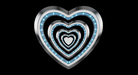 Poster - Chrome heart shape tunnel with blue lights on black background