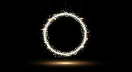 Poster - Glowing round frame with sparkles and light rays on black background