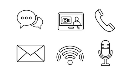 Aufkleber - Vector illustration of communication icons including chat, video call, phone, email, wifi, microphone