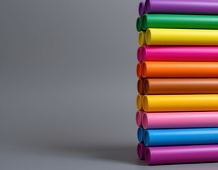 Poster - colorful cylinders stack on the right, glossy modern style, with clear copy space on the left.