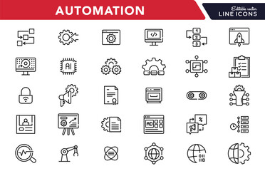 automation linear icon set. artificial intelligence, information technology, computing, it manager, 