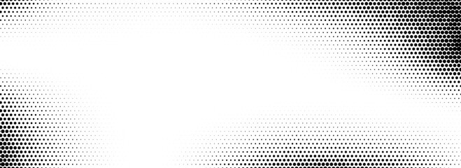 Aufkleber - Grunge halftone gradient texture. Retro pixelated backdrop. Weathered grit noise background. Fading gritty sand wallpaper. Anime or manga style comic overlay. Vector textured template surface
