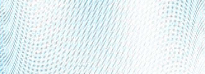 Poster - Abstract dotted wave line background. Blue dynamic dash stripe texture. Warped and curved lines wallpaper for tech design template, presentation, brochure, leaflet, booklet. Vector light airy backdrop