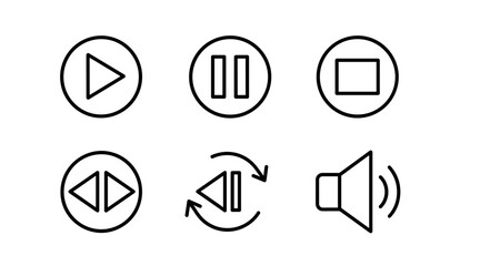 Poster - Vector six media player control icons arranged in a grid like pattern with play pause and volume controls present