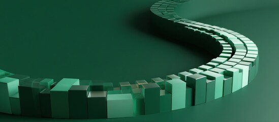 Fototapete - A monochromatic green image featuring a curved path made of small rectangular blocks on a green surface