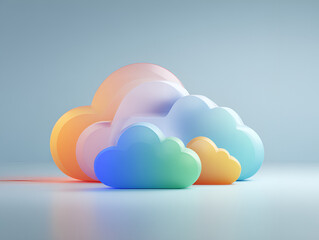 Poster - Colorful Cloud Shapes Illustration Representing Cloud Computing and Data Storage