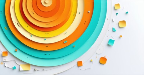 Poster - Abstract paper layers create circular design. Warm orange, cool turquoise hues dominate composition. Minimalist, modern aesthetic.