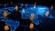 © Gibster - Digital world map with security locks, symbolizing global cybersecurity and data protection.