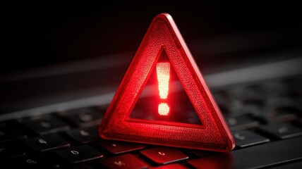 Poster - warning sign illuminated on a keyboard, symbolizing alerts and caution in technology.