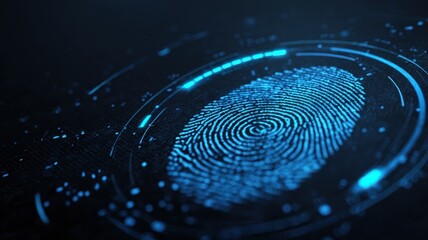 Poster - Digital fingerprint with blue accents on a dark background, symbolizing security and technology.