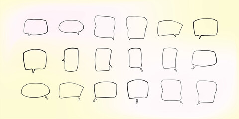 Poster - Set of simple lines hand drawn speech bubbles in various shapes gradient background. Set of simple of hand drawn speech bubbles gradient background. Set of simple lines hand drawn speech bubbles