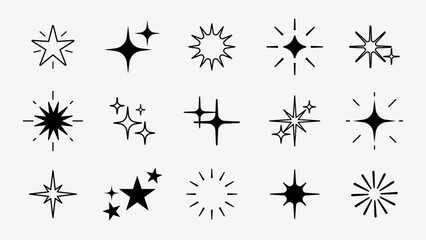 Poster - Shine star sparkle vector set. Sparkle star icons. Shine icon. Stars sparkle doodles vector. Set sparkles star symbols vector. Bright sparkle, star sparkle, shiny flash star. Star shine sparkle icon