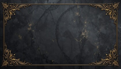 Poster - Elegant Gold Frame on Dark Marble Background for Luxurious Design Projects