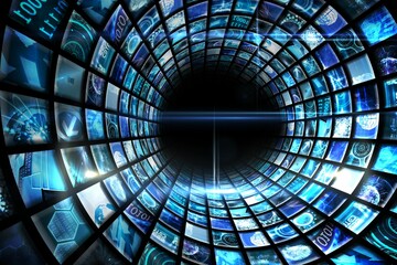 Poster - Vortex of digital screens in blue