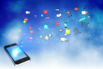 Poster - Floating application icons with smartphone