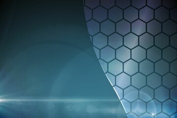 Poster - Curved hexagonal mesh surface is being shown in gradient design with light streak and lens flare