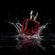 © youngdae - 검은색 배경 위에서 붉은색 향수병이 물보라를 일으키며 웅장하고 고급스러운 분위기를 자아낸다.