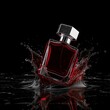 © youngdae - 검은색 배경에 붉은색 액체가 튀어 오르는 고급스러운 향수병의 역동적인 모습이 돋보이는 클로즈업 뷰