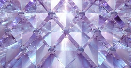 Poster - Closeup view reveals amethyst facets. Light reflects, creating geometric patterns. Purple hues dominate this crystalline structure.