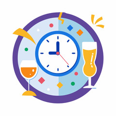 Poster - Festive Clock Design with Drinks for Branding Projects a perfect scalable graphic for celebratory occasions adding a touch of elegance and fun to your designs.