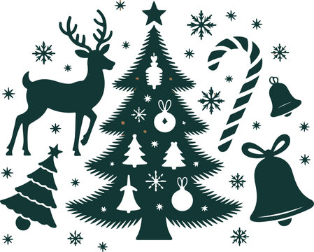 christmas reindeer silhouett symbol emblem label collection