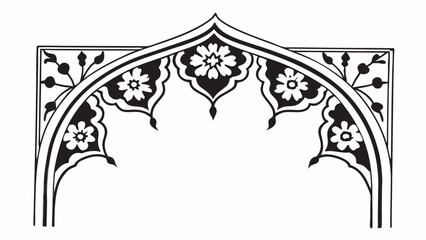 Poster - Floral archway design with intricate details and symmetrical patterns in black and white illustration created with generated ai