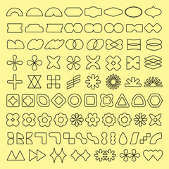 Poster - Collection of geometric shapes on a background. Shapes include circles, triangles, and stars. Geometric shapes in various patterns and designs. Black shapes, vector element set.