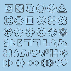 Poster - Collection of geometric shapes on a background. Shapes include circles, triangles, and stars. Geometric shapes in various patterns and designs. Black shapes, vector element set.