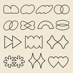 Poster - Vectors. Collection of abstract shapes in various forms. Geometric shapes include circles, squares, and triangles. Unique abstract shapes in a simple, outlined style. Black shapes, vector set.