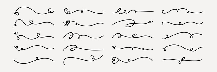Poster - Elegant swirl dividers in black, featuring various decorative swirls, curls, and lines. Swirl designs perfect for invitations, borders, and decorative accents. Hand drawn ornament vector set.