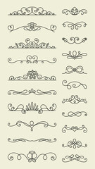 Poster - Elegant swirl dividers in black, featuring various decorative swirls, curls, and lines. Swirl designs perfect for invitations, borders, and decorative accents. Hand drawn ornament vector set.