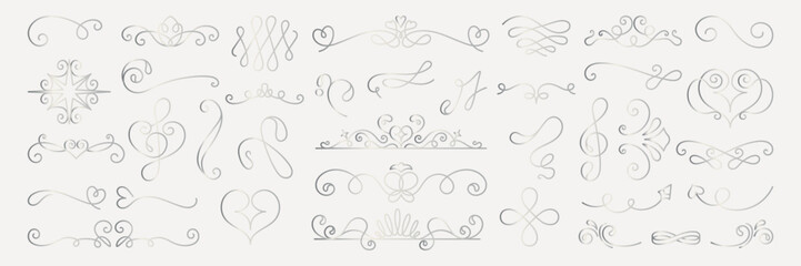 Poster - Decorative Vector set. Elegant swirls and flourishes in a decorative design. Flourishes include hearts and loops. Swirls and flourishes create a sophisticated look. Hand drawn ornament vector set.
