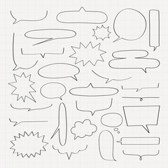 Poster - Collection of speech bubbles, speech bubbles in various shapes, speech bubbles for comics, speech bubbles for dialogue, outlined speech bubbles on grid. Message illustration vector.