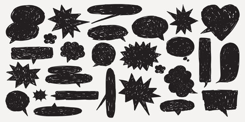Poster - Collection of black speech bubbles in various shapes. Speech bubbles in different styles. Speech bubbles for comics, design, and art projects. Message illustration vector.