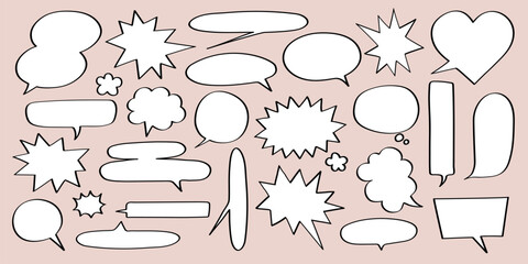 Poster - Collection of comic speech bubbles in various shapes. Speech bubbles for comics, dialogue, and conversation. Ideal for comic design and speech illustration. Message illustration vector.