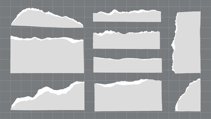 Poster - Collection of torn paper edges. Torn paper in various shapes. Realistic torn paper texture. Perfect for design projects needing torn paper effects. Gray element vector set.