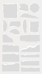 Poster - Collection of torn paper edges. Torn paper in various shapes. Realistic torn paper texture. Perfect for design projects needing torn paper effects. Gray element vector set.