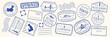 © Rawpixel.com - Colorful travel stamps featuring travel icons like planes, boats, and postcards. Travel-themed designs in vibrant colors, perfect for travel enthusiasts. Colorful travel stamps, vector set.