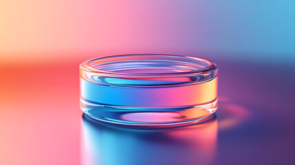 Poster - Elegant glass bowl filled with water displaying light refraction and a vibrant gradient background composition