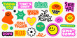 © Rawpixel.com - Colorful stickers with smiley faces, positive phrases, and playful designs Smiley faces and positive vibes in bright, playful colors Fun and vibrant sticker collection Funky stickers, vector set