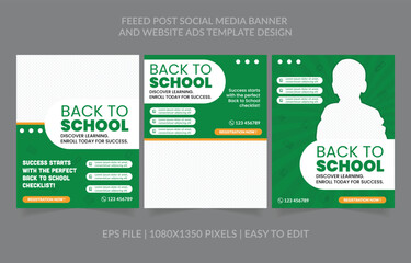 Fototapete - School admission banner template design for facebook, instagram and more social media