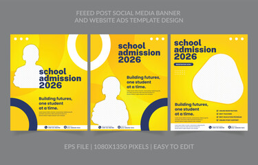 Fototapete - School admission banner template design for facebook, instagram and more social media