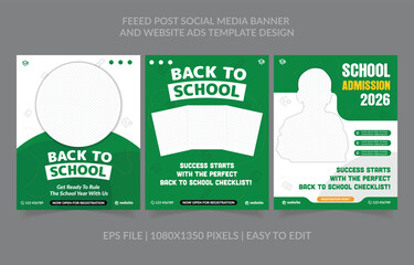Fototapete - School admission banner template design for facebook, instagram and more social media