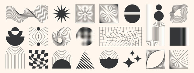 Poster - Abstract minimal element mid century vector set. Aesthetic contemporary stripe line art, geometric shape in monochrome. Art form design for wall art, decoration, wallpaper.