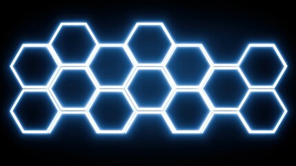 Fototapete - Neon glowing hexagons pattern on a dark background.
